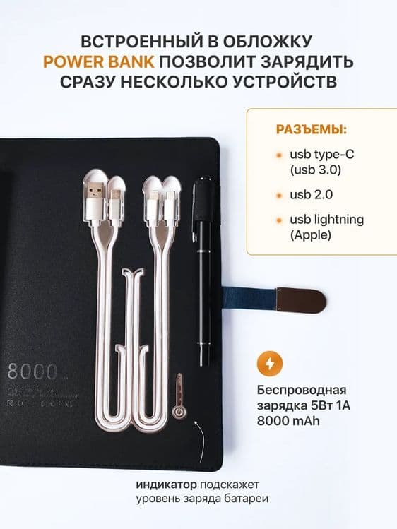 Смарт ежедневник с беспроводной зарядкой и  флешкой — 2