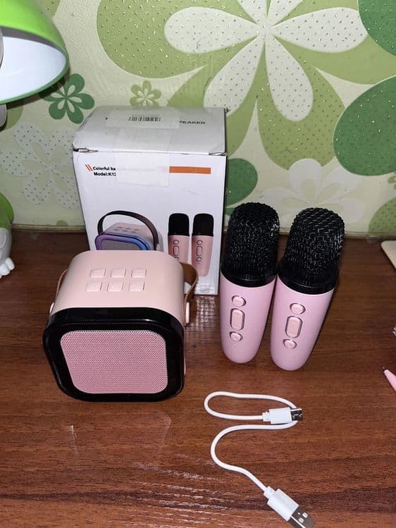Мини караоке с двумя микрофонами колонка Bluetooth — 6