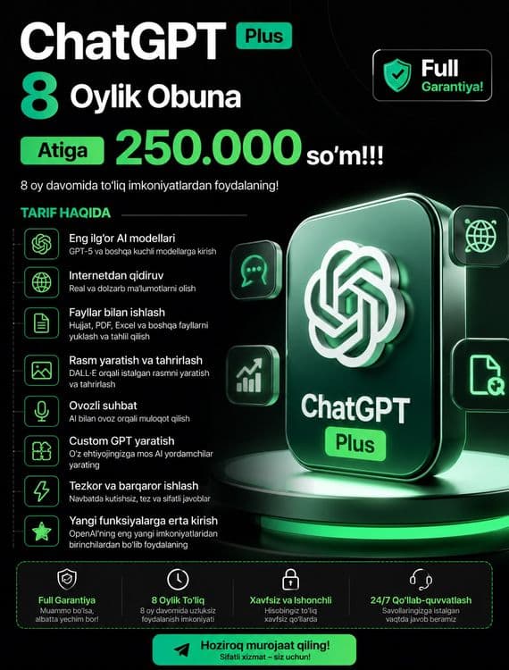 ChatGpt Plus 8Oylik Obuna Aksiya — 1