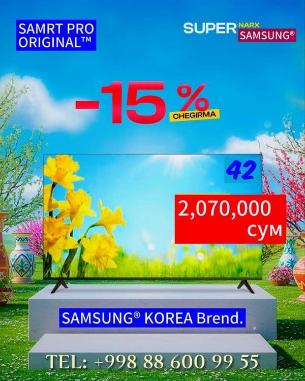Телевизор SAMSUNG™ QRiSTAL AndroiD14 +GOLOS Smart FULL 45~32~40~55~65 — 1