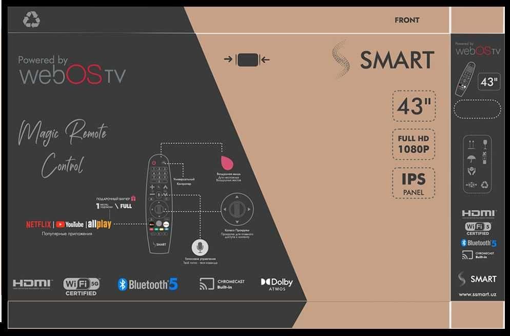 "Ssmart" 43'' /Full HD/ Smart TV / WEB OS (LG)/ Безрамочный (FSV22) — 2