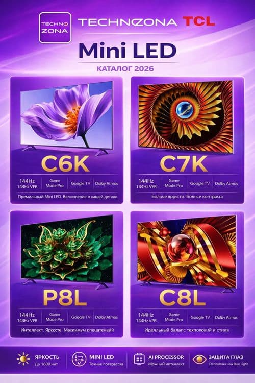 Телевизор TCL MINI LED C6K C7K P8K X11K 43/55/65/75/85/98 диагональ — 1