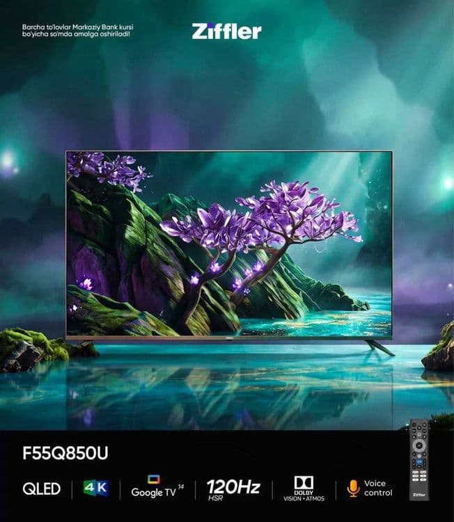 ZIFFLER F55Q850U 4K QLED Google tv 120HZ по Низким ценам +Доставка! — 1