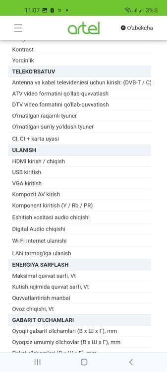 ARTEL UA43H3502 4K Ultra HD Golosovoy Dubl  pultli 3 yil gar — 2
