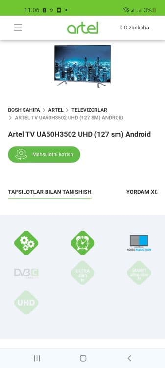 ARTEL UA43H3502 4K Ultra HD Golosovoy Dubl  pultli 3 yil gar — 4