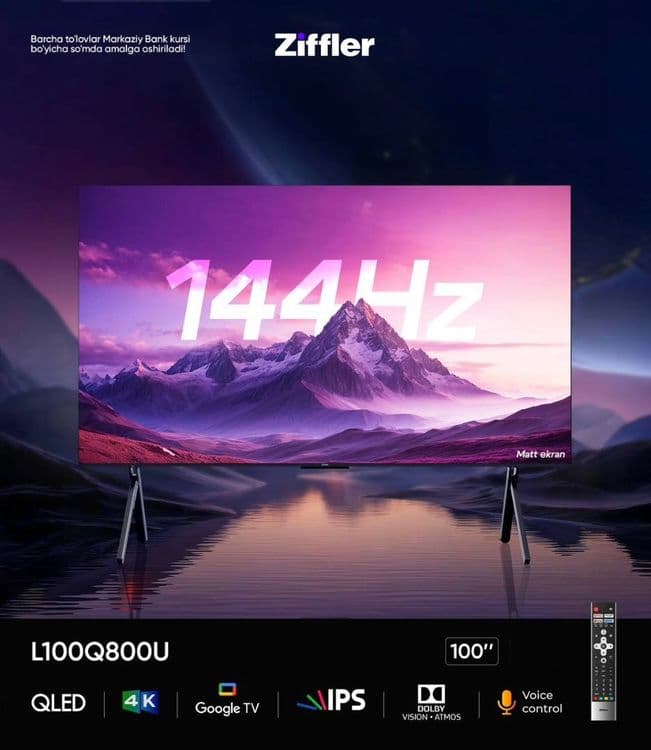 Телевизор ZIFFLER 55/65/75/85/100 | Qled, 60/120/144Hz, Google TV — 1