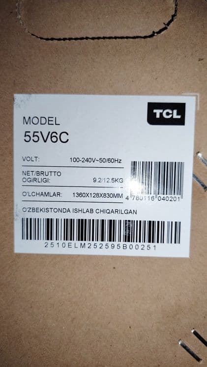 Телевизор TCL 55 T6D QLED 345$, TCL 65V6C 415$ есть в наличии!!! пошту — 2