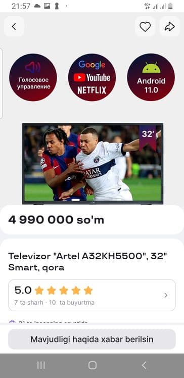 32  Artel 55 00 madel Android Tv sotiladi — 4