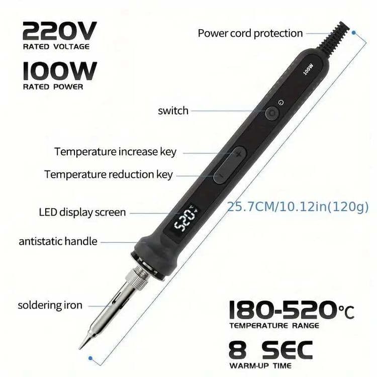 Паяльник 100W.Паяльник от 180 до 520°C. 100Вт, ЖК-дисплей.Новый — 4