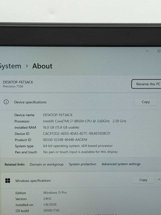 DELL/Core i7-8850H / ssd m.2 128gb/ 16gb/ P2000 ( 4gb ) — 5