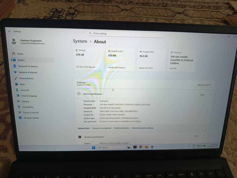 Dell noutbuk core i3, Ram 16, SSD 256 lik. — 3
