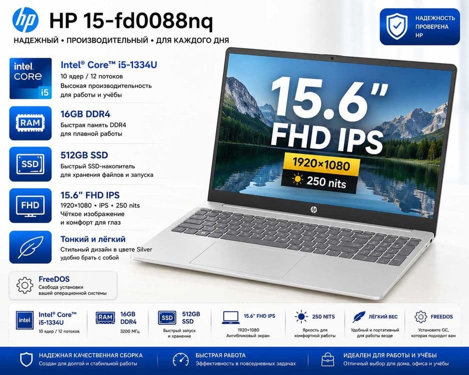 HP 15 / Intel Core i5 /16GB /512GB SSD /15.6" FHD IPS /Гарантия 1 год — 1