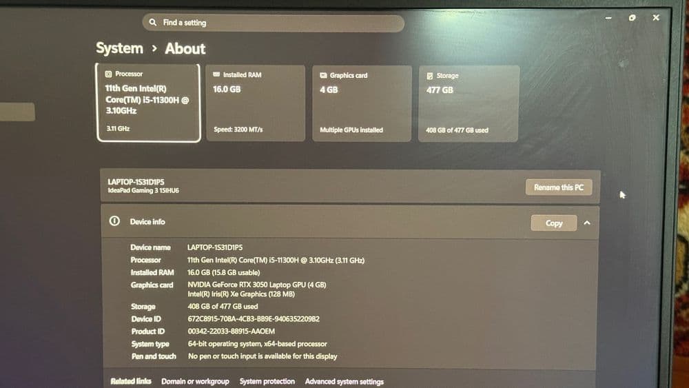 Lenovo IdeaPad Gaming 3 15IHU6 (i5 / 16GB / RTX 3050 / SSD 512) — 2