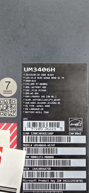 ASUS Zenbook 14 OLED (UM3406HA-WS74T) — 2