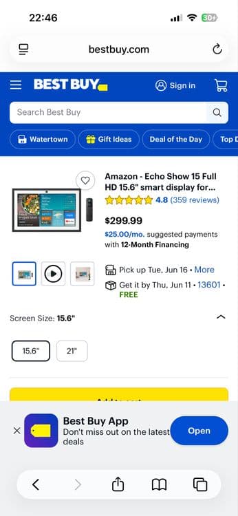 Amazon - Echo Show 15 Full HD 15.6" smart display — 5