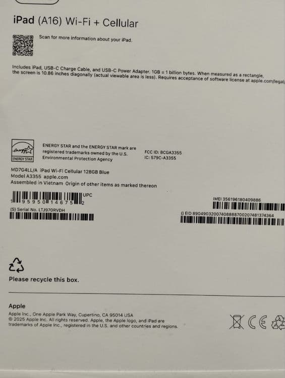 iPad A16 128GB Wifi+Cellular 2025 — 2