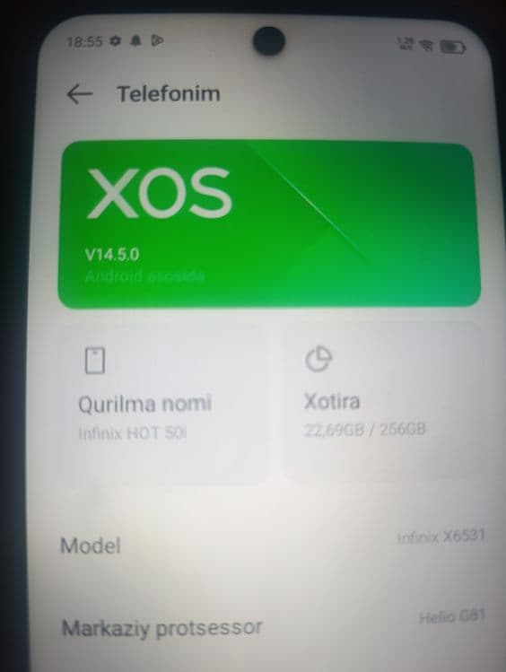 Infinix hot 50i 256 xotira — 2