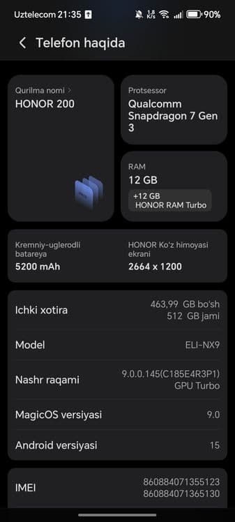 Honor 200 12+12 512 gbsotiladi ideal — 2