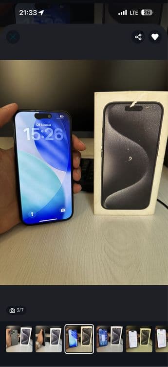 Iphone 15 pro karobka dak bor ekran alishgan arginalga holati 7/10 — 5