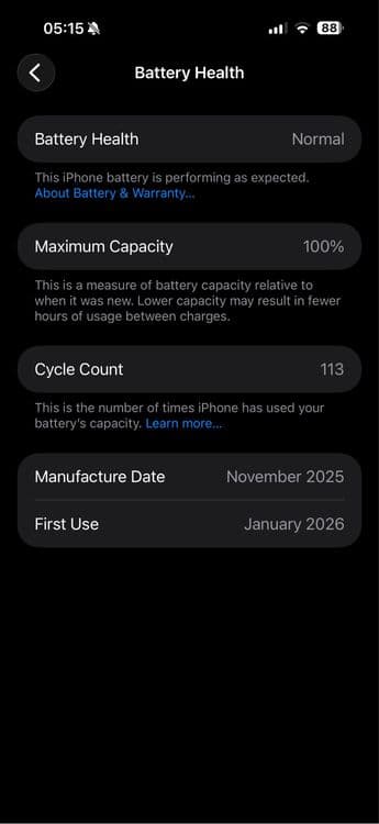 iPhone 17 Pro Max: 100% battery, 256GB — 2