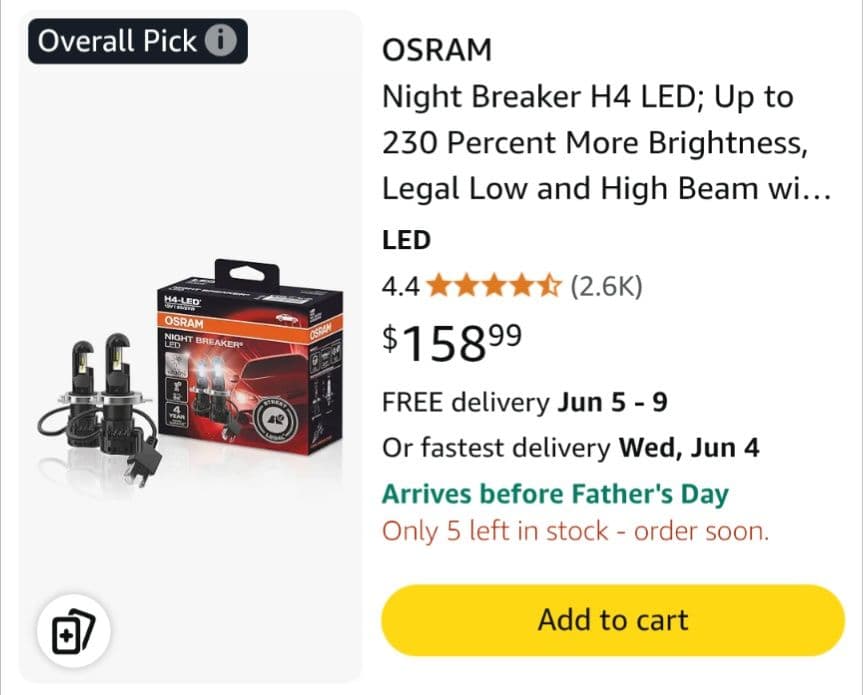 LED лампа Osram H4. Made in Italy — 2