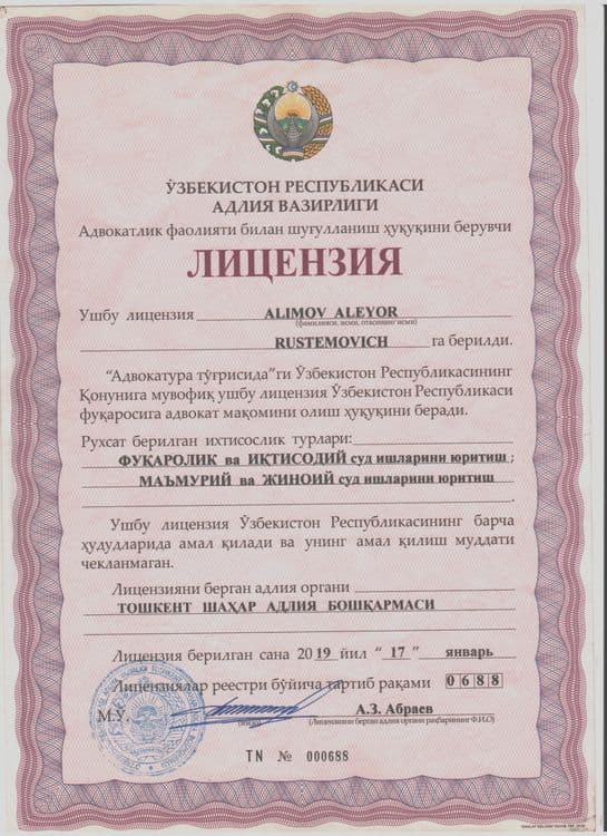 Адвокат адвокатское бюро ALIMOV GROUP стаж более 17 лет — 2