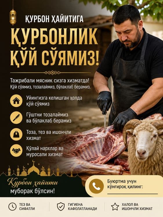 Қассоб. Қўй сўйиш хизмати. Мясник. Услуги мясника — 1