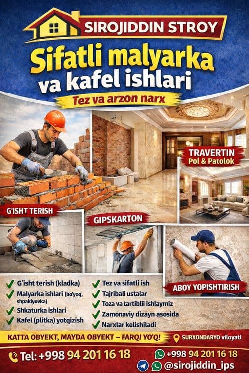 Sifatli qurilish va remont ishlari xizmatlari: — 1