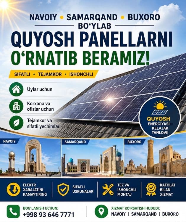 Quyosh panelllarini sifatli va Hamyonbop narxlarda oʻrnatib beramiz... — 1