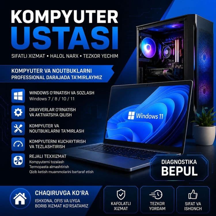 Kompyuter va noutbuklarni professional ta'mirlash xizmati uyga chaqiru — 1