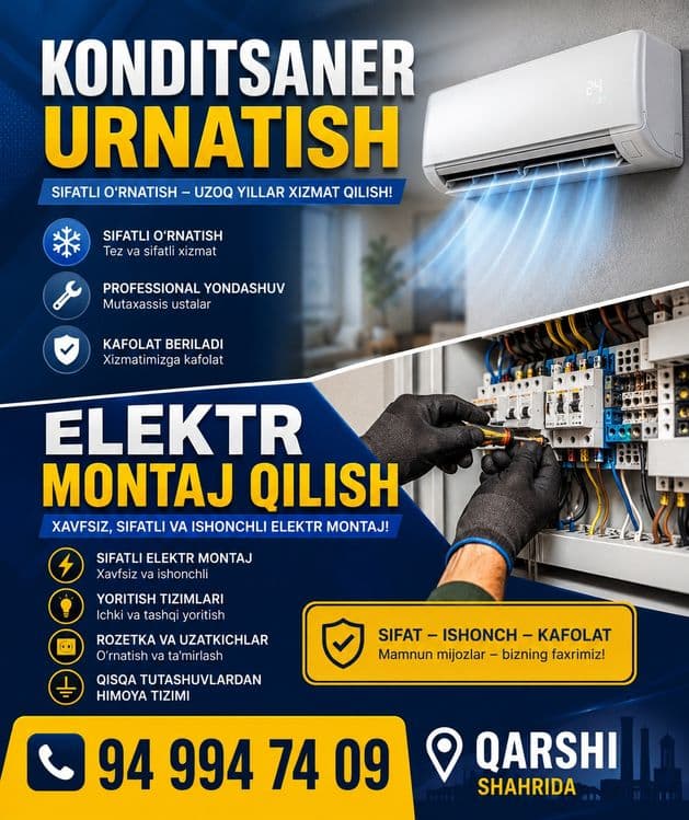 Konditsaner ustanovka qilamiz elektr montaj ishlari — 1