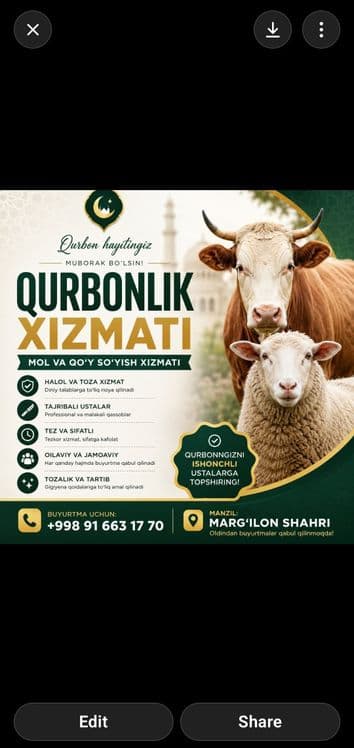 Qassob xizmati MARG'ILON 24/7 — 5