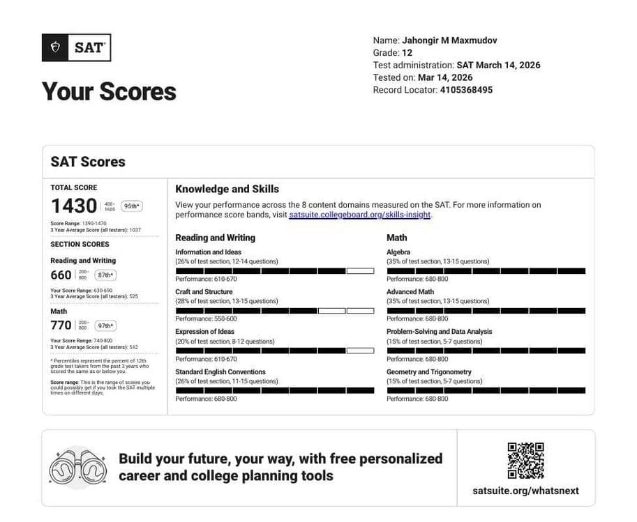 SAT 1520 | IELTS 7.5 | Individual 1-on-1 darslar — 3