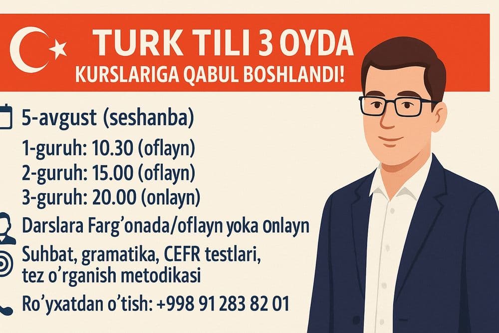 Bekzod Qosimov bilan FARG‘ONADA Turk tili kurslari. — 2
