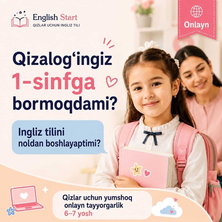 1-sinf oldidan 6–7 yoshli qizlar uchun ingliz tili | Onlayn
