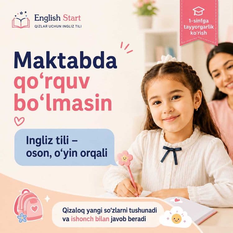 1-sinf oldidan 6–7 yoshli qizlar uchun ingliz tili | Onlayn — 2