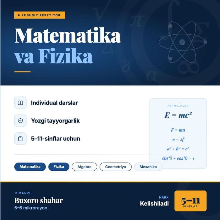 Yozgi repetitorlik | Matematika & Fizika | Individual darslar — 1