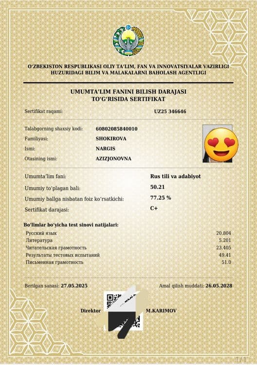 Milliy sertifikatga tayyorlov, Rus tili fanidan 100% natija — 8
