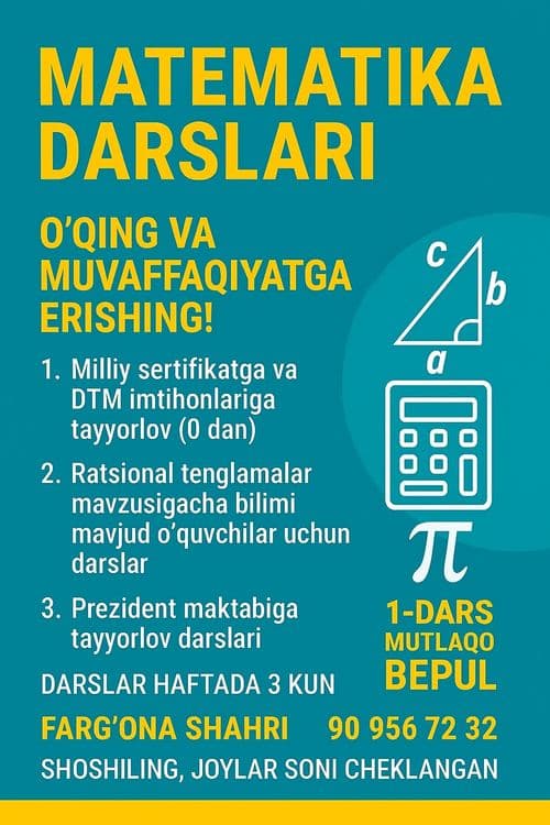 Matemtika darslari  (DTM ;MILLIY SERTIFIKAT; Prezident maktabi ) — 2