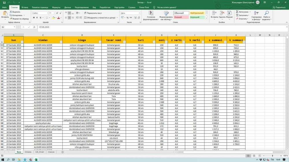 EXCEL (ёки Гугол таблица)да формулалар билан ишлашни ўргатаман — 1