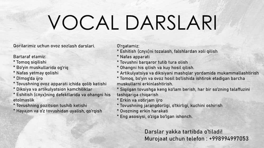 Qorilarimiz uchun Vocal darslari — 2
