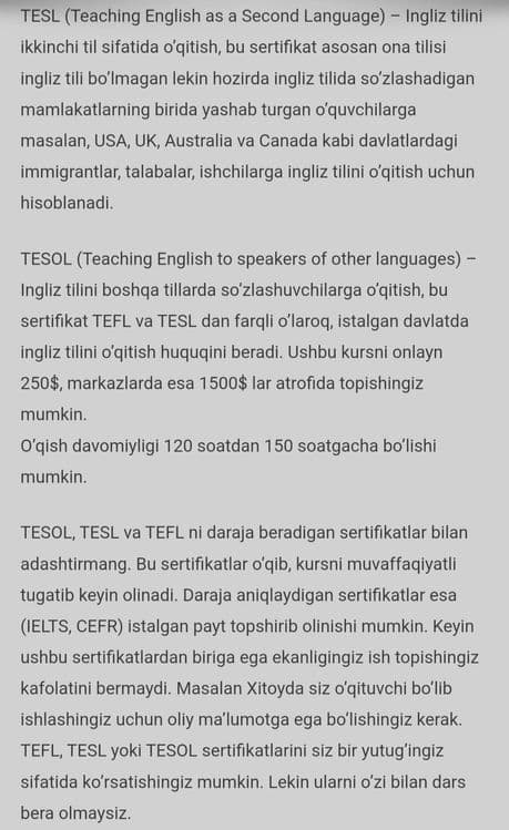 TESOL/TEFL sertifikat olishga yordam beramiz! — 4