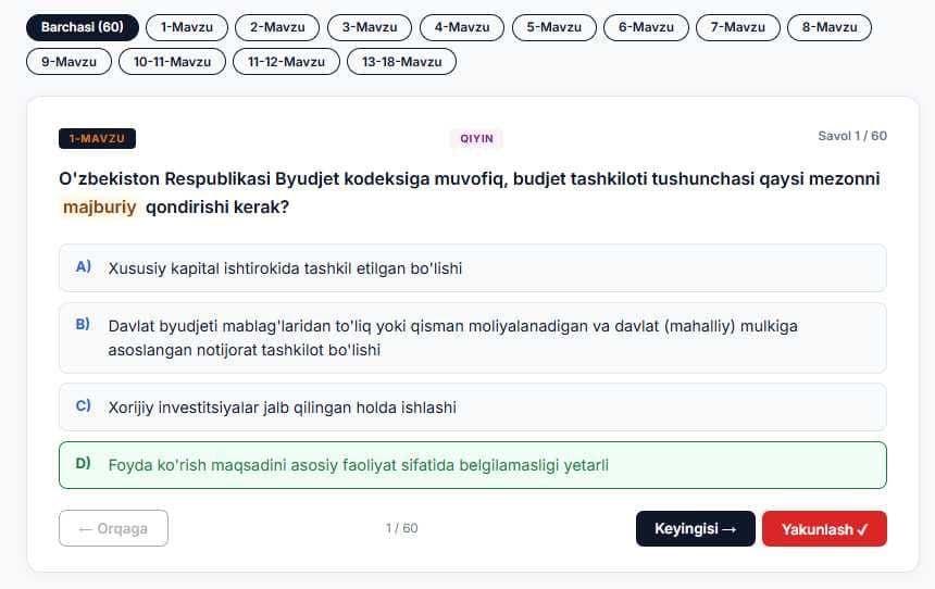 Moliya akademiyasi magistraturasiga kirishga tayyorlanish testlari — 2
