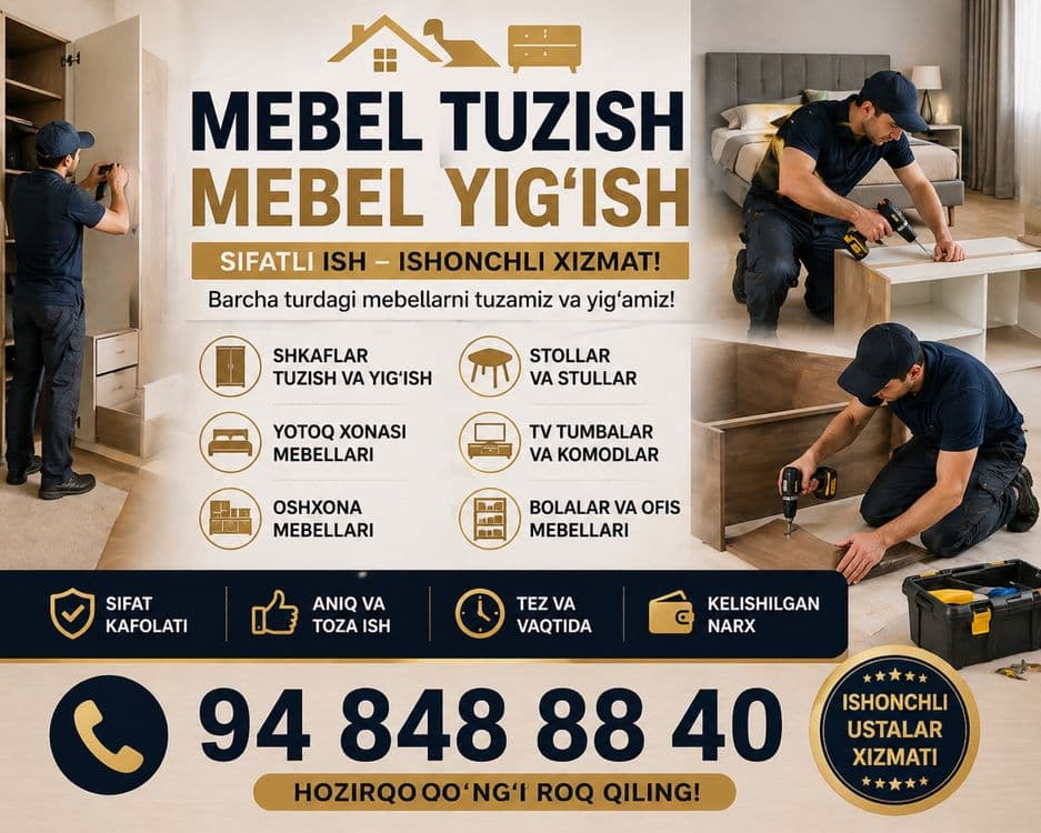 Mebel yigish va tuzish xizmati butun toshkent boylab — 1