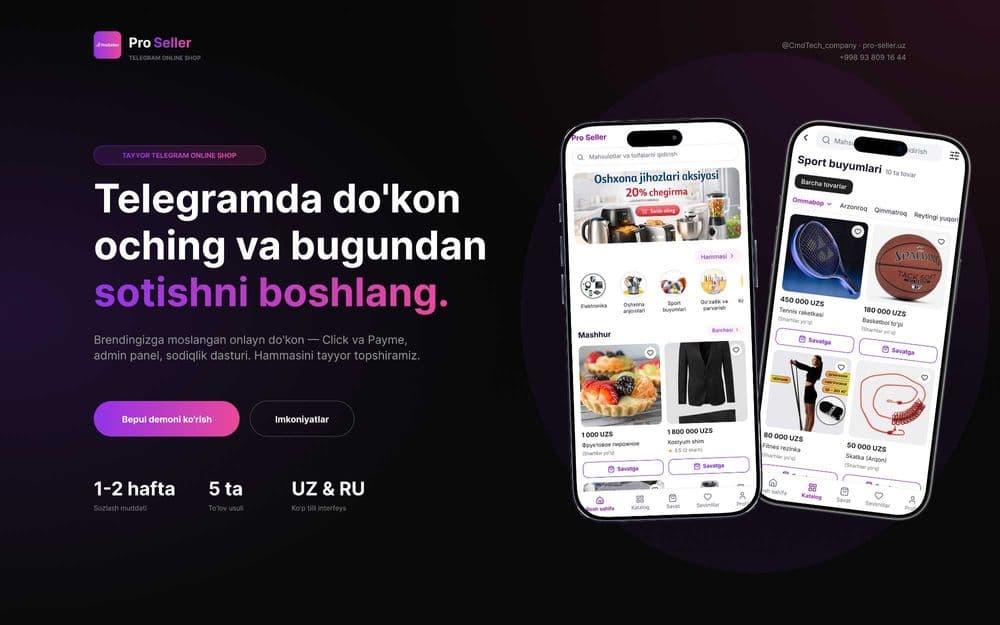 Telegram bot | Internet do'kon | Online magazin | Pro Seller