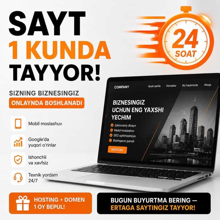 1 KUNDA SAYT | Web Sayt Yaratish | Vizitka va Korporativ Sayt