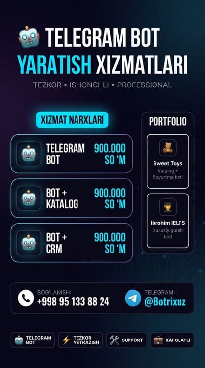 Biznes uchun Telegram-botlar yaratib beramiz  Создаю Telegram-боты — 1