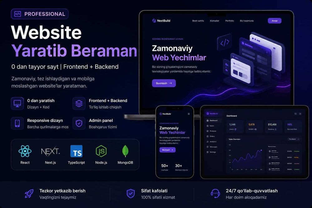 Web Sayt Yaratish Xizmati | Tez, Zamonaviy va Sifatli