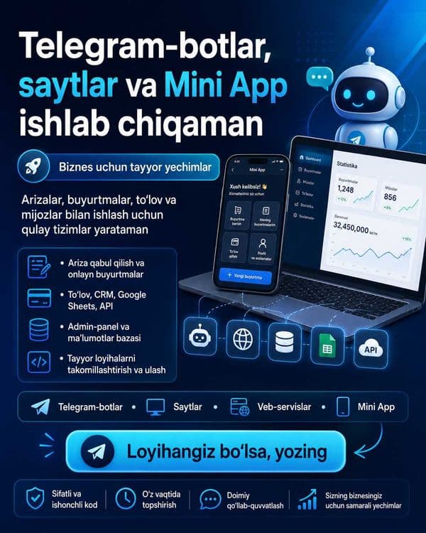 Разработка Telegram-ботов, сайтов и Mini App под ключ — 2