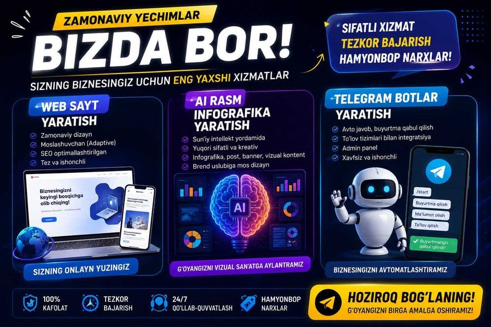 Web sayt , AI  Infografika rasmlar yaratish Telegram botlar yarataman — 1